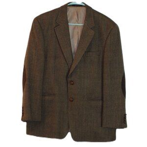 Houndstooth Blazer Brown Patches on Elbows Size 40 Slim 100% Lamb's Wool
